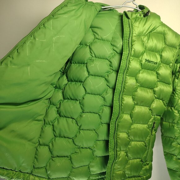 Marmot Ama Dablam Down Jacket Women's Green 800df Insulated Hood Size Medium - Picture 8 of 16